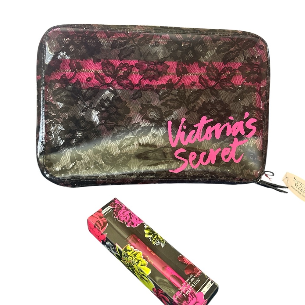 Victoria's Secret Lace Cosmetic Bag - Black and Pink